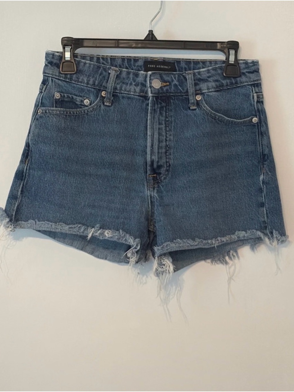 Free Assembly High-Rise Blue Denim Frayed Hem Shorts